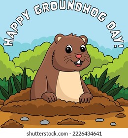 Happy Groundhog Day Colored Cartoon Illustration