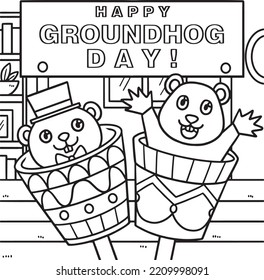 Happy Groundhog Day Coloring Page for Kids