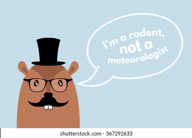 Happy Groundhog Day Comical Card. Vector background with cute hipster character