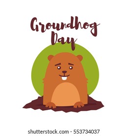 Happy Groundhog Day  cute groundhog character. february 2