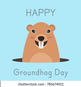 Happy Groundhog Day. Cute flat marmot vector illustration.