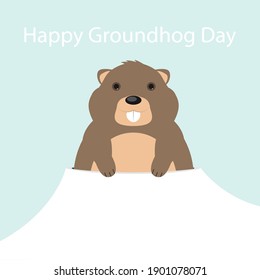 Happy groundhog day. Cute marmot climbed out of the hole.