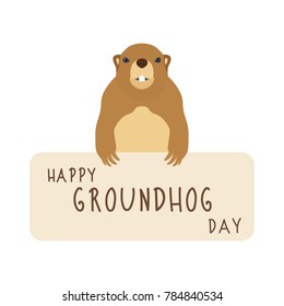 Happy Groundhog day. Cute marmot vector illustration.