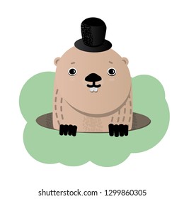 Happy Groundhog Day. Cute groundhog popping up from his burrow.