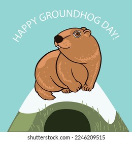 Happy groundhog Day with a cute groundhog, woodchuck, marmot