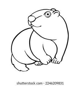 Happy groundhog Day with a cute groundhog, woodchuck, marmot black and white sketch for coloring