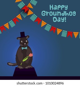 Happy Groundhog Day design with cute groundhog