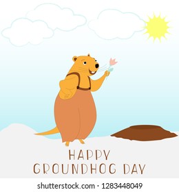 Happy Groundhog Day design with cute groundhog - Vector.