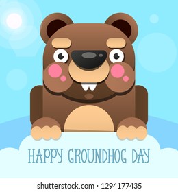 Happy Groundhog Day design with cute groundhog. Vector illustration