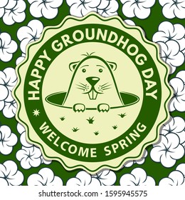 Happy Groundhog Day design with cute groundhog. Vector illustration.