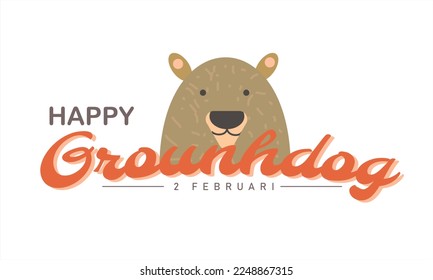 Happy Groundhog Day design with cute groundhog, vector 