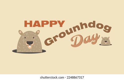 Happy Groundhog Day design with cute groundhog, vector 