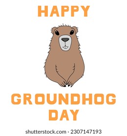 Happy Groundhog Day design with cute groundhog. Vector illustration isolated on white background