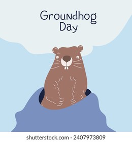  Happy Groundhog Day design with cute groundhog.Web banner, greeting card,poster ,templates