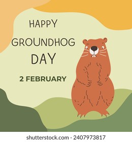  Happy Groundhog Day design with cute groundhog.Web banner, greeting card,poster ,templates