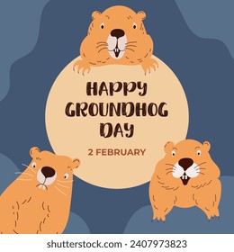  Happy Groundhog Day design with cute groundhog.Web banner, greeting card,poster ,templates