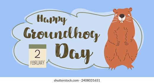 Happy Groundhog Day design with cute groundhog.Web banner, greeting card,poster ,templates