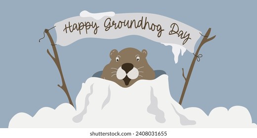 Happy Groundhog Day design with cute groundhog.Web banner, greeting card,poster ,templates