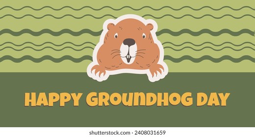 Happy Groundhog Day design with cute groundhog.Web banner, greeting card,poster ,templates