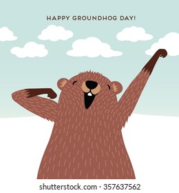 Happy Groundhog Day design with cute groundhog