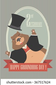 Happy Groundhog Day design with cute groundhog can be used for greeting card, cover and more designs.