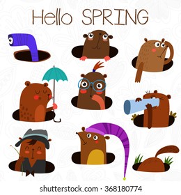 Happy Groundhog Day design with cute groundhog. Lovely card with cute groundhog for your design.