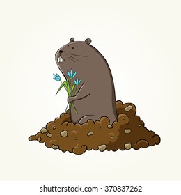 Happy Groundhog Day design with cute groundhog. EPS 10 vector illustration.