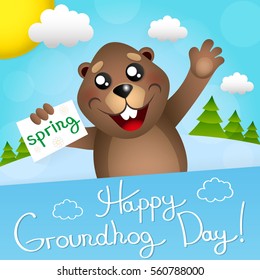 Happy Groundhog Day design with cute groundhog