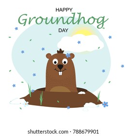 Happy Groundhog Day design with cute groundhog