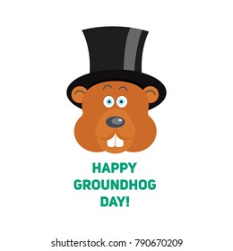 Happy Groundhog Day design with cute groundhog. Vector illustration