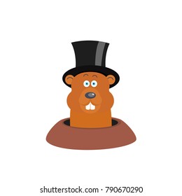 Happy Groundhog Day design with cute groundhog. Vector illustration