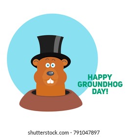 Happy Groundhog Day design with cute groundhog. Vector illustration