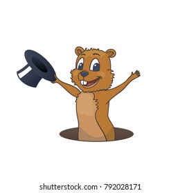 Happy Groundhog Day design with cute groundhog. Vector illustration