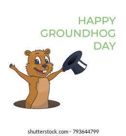 Happy Groundhog Day design with cute groundhog. Vector illustration