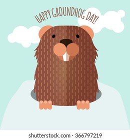 Happy Groundhog Day design with flat cute groundhog