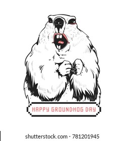 Happy Groundhog Day design. Nice drawn marmot. Creative modern holiday vector illustration. 