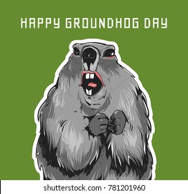 Happy Groundhog Day design. Nice drawn marmot. Creative modern holiday vector illustration. 