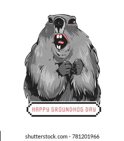 Happy Groundhog Day design. Nice drawn marmot. Creative modern holiday vector illustration. 