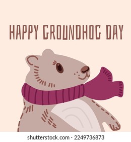 Happy Groundhog Day. Design for print greetings card, banner, poster. Vector illustration.