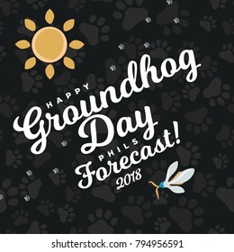 Happy Groundhog Day design with sun and flowers snowdrop, prediction of weather, card or flyer vector illustration