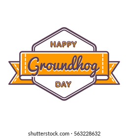 Happy Groundhog day emblem isolated vector illustration on white background. 2 february USA and Canada traditional holiday event label, greeting card decoration graphic element