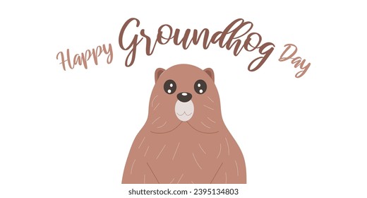 Happy Groundhog Day February 2. Holiday concept.Cute funny character. Vector illustration.