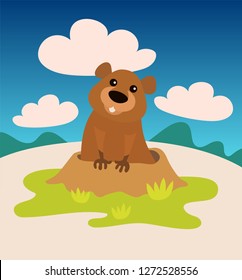 Happy groundhog day greeting card typography poster template cute cartoon style illustration