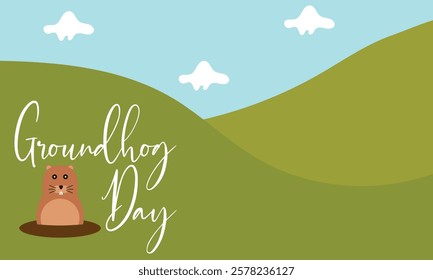 Happy Groundhog Day greeting card with hand drawn lettering and cute groundhog . Vector illustration. EPS 10