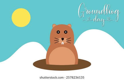 Happy Groundhog Day greeting card with hand drawn lettering and cute groundhog . Vector illustration. EPS 10