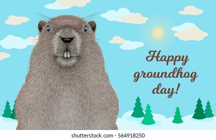 Happy Groundhog Day greeting card.