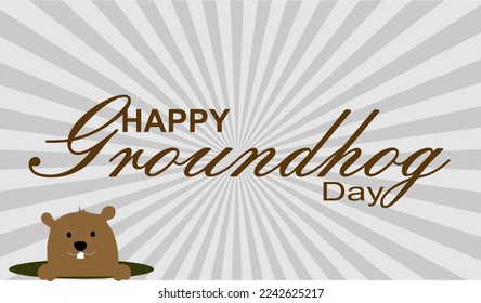 Happy Groundhog Day. Hand drawn lettering text with cute groundhog