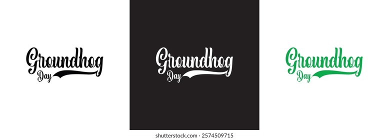 Happy Groundhog Day. Hand drawn lettering text .Spring holiday quote typography design. isolated on white and black background. vector illustration. EPS 10