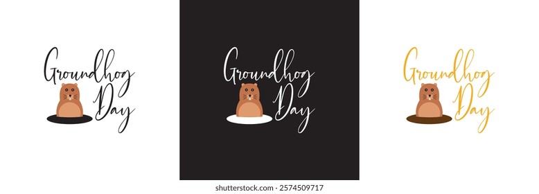 Happy Groundhog Day. Hand drawn lettering text .Spring holiday quote typography design. isolated on white and black background. vector illustration. EPS 10