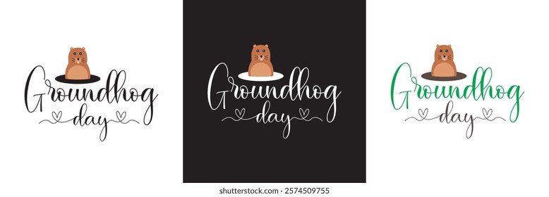 Happy Groundhog Day. Hand drawn lettering text .Spring holiday quote typography design. isolated on white and black background. vector illustration. EPS 10